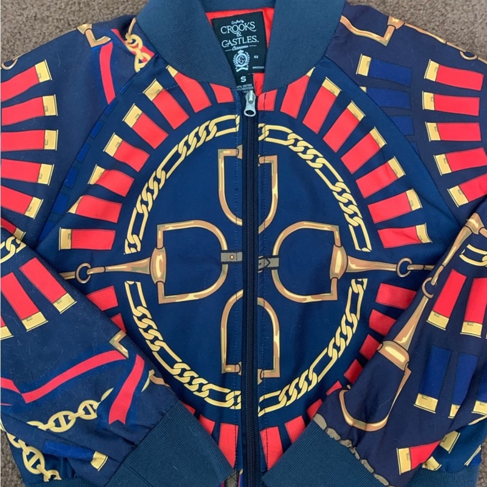 Crooks & Castles Chain Print Zip Up Bomber Jacket RARE - Picture 2 of 4